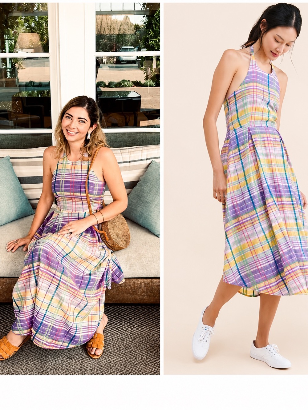 NWT Anthropologie Cecily Plaid Midi Dress - Purple Motif